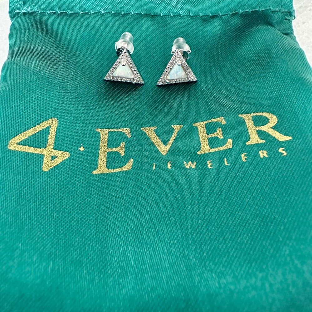 Modern Opal Triangular Sterling Silver Stud Earrings - Picture 3 of 7